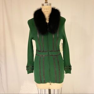 Wr9000 real fur zip cardigan with leather trim
